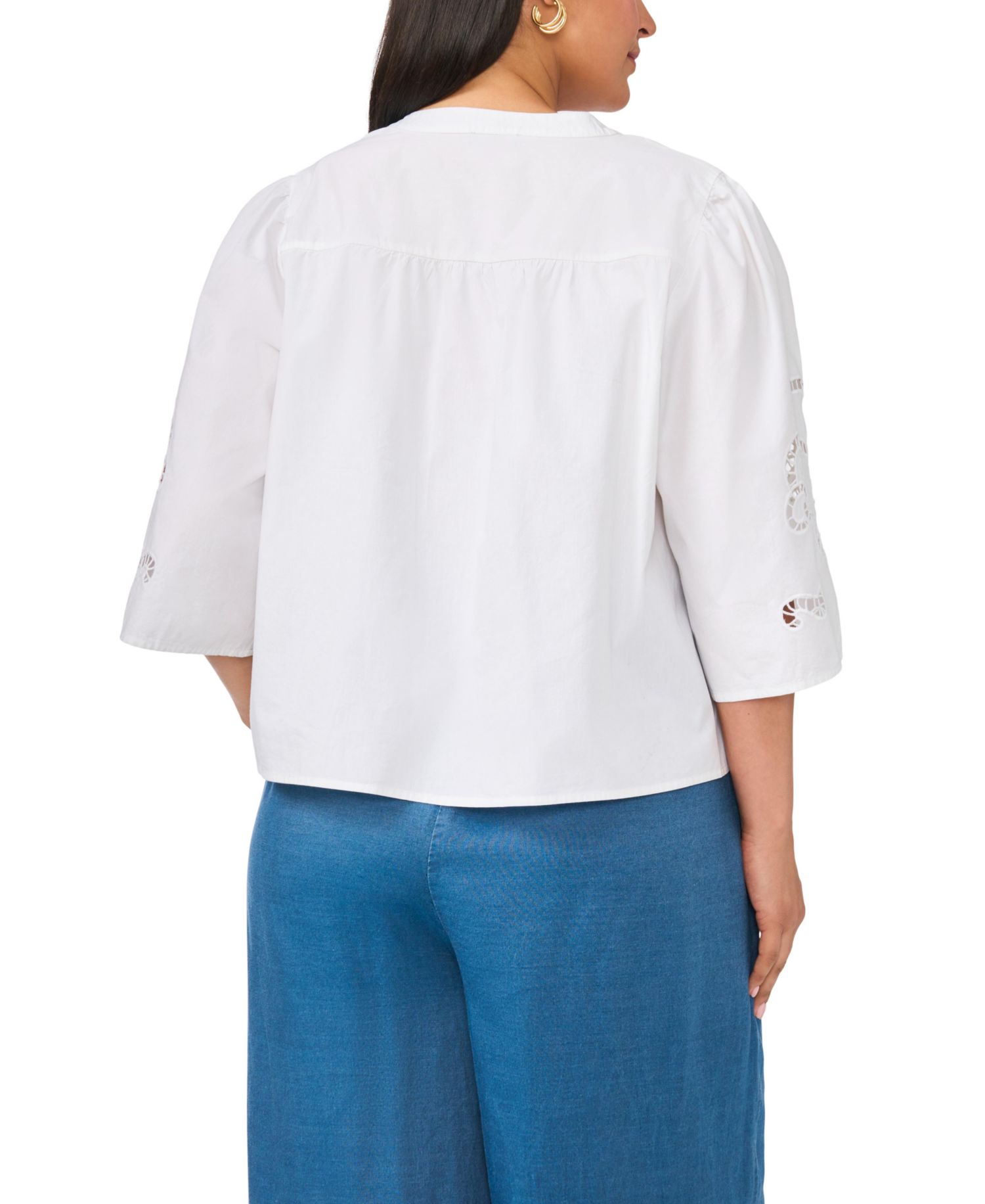 Plus Size 3/4-Length-Sleeve V-Neck Blouse