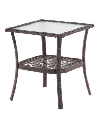 Outdoor PE Rattan Side Table, Water-Corrugated Glass Tabletop Water-Proof for Indoor and Outdoor
