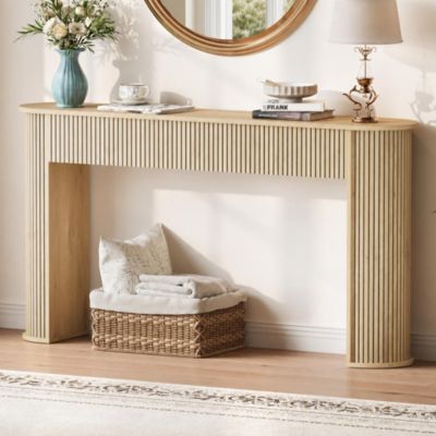 Fluted Console Table, Oval-Top Entryway Sofa Table with Ribbed Legs, Modern Accent Table for Living Room and Hallway