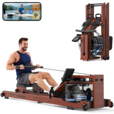 Wood Water Rowing Machine for Home Use, Foldable Rower 400LBS Weight Capacity with Monitor and Bluetooth APP, Comfortable Seat