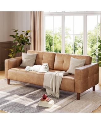 3-Seater Sofa Couch, 83" Wide Faux Leather Sofa Couch with Spring Cushion, Modern Sofa with Deep Seats and 2 Removable Back Cushions