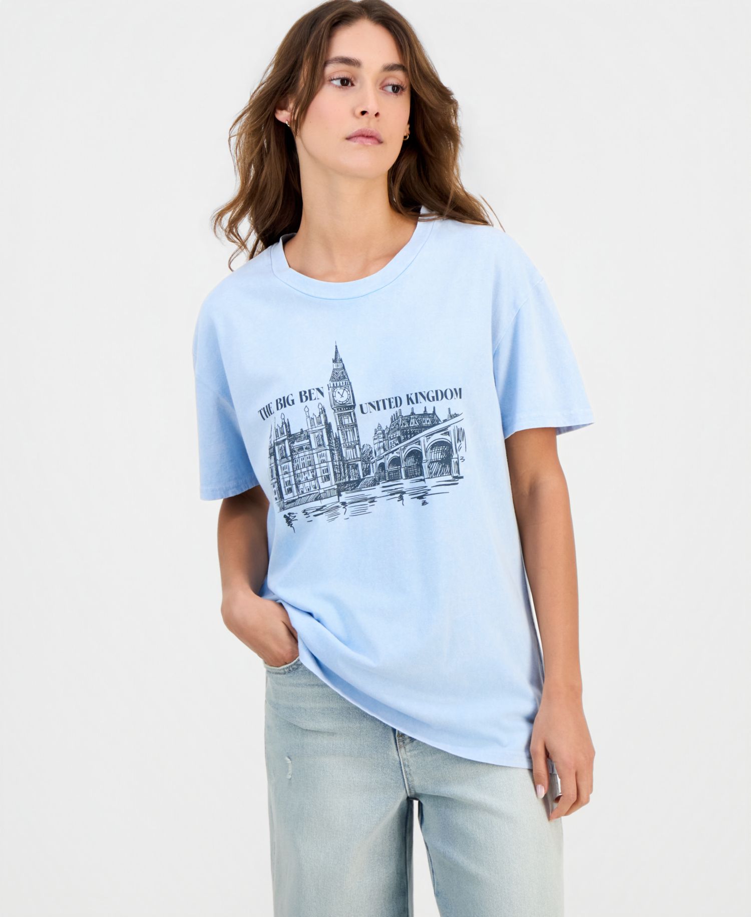 Juniors' Cotton London Big Ben Mineral-Wash Tee