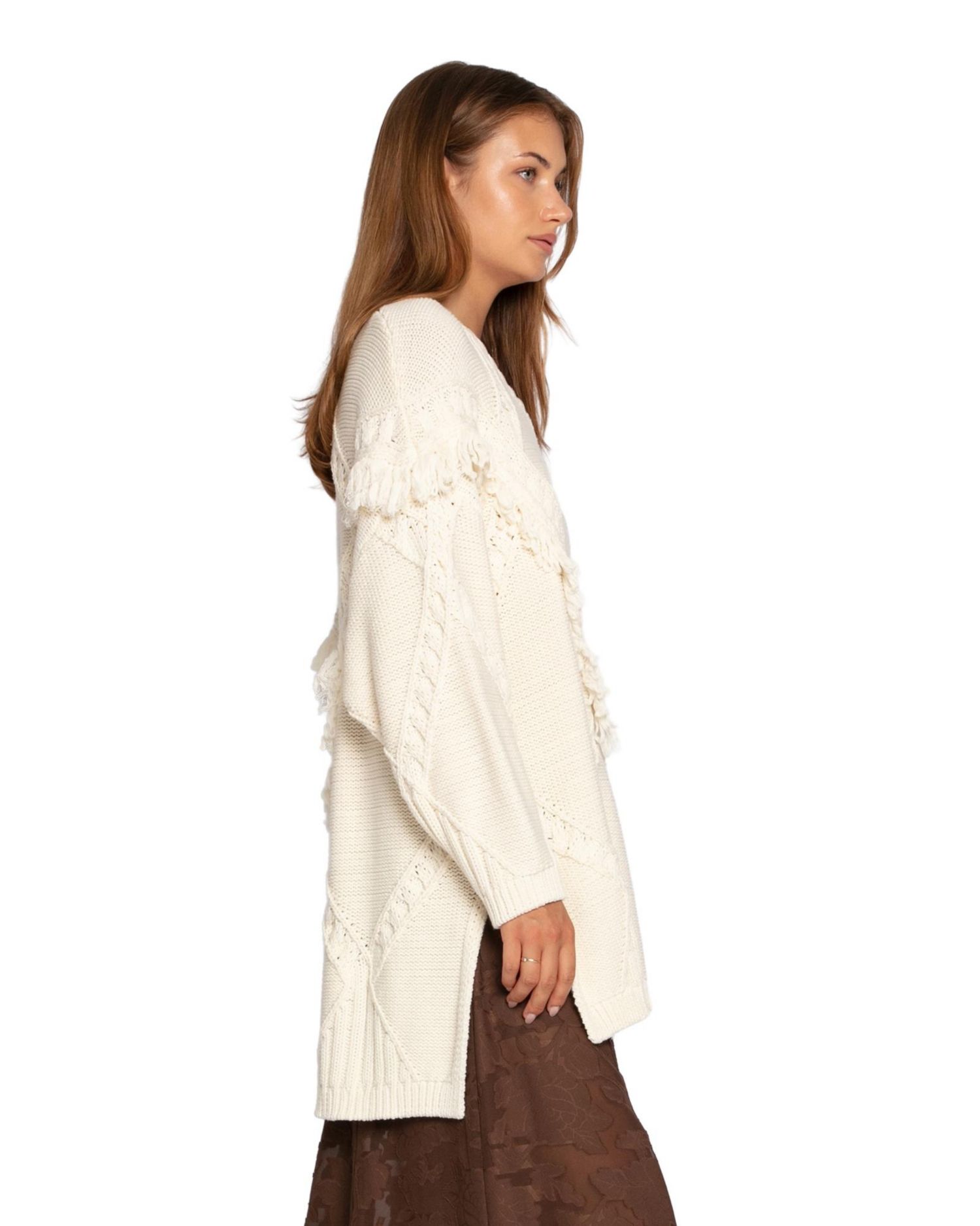 Women's Tassel Line Fringe Oversized Sweater