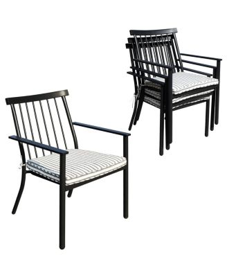 Set of 4 Patio Dining Chairs with Cushions, Stackable Wrought Iron Chairs