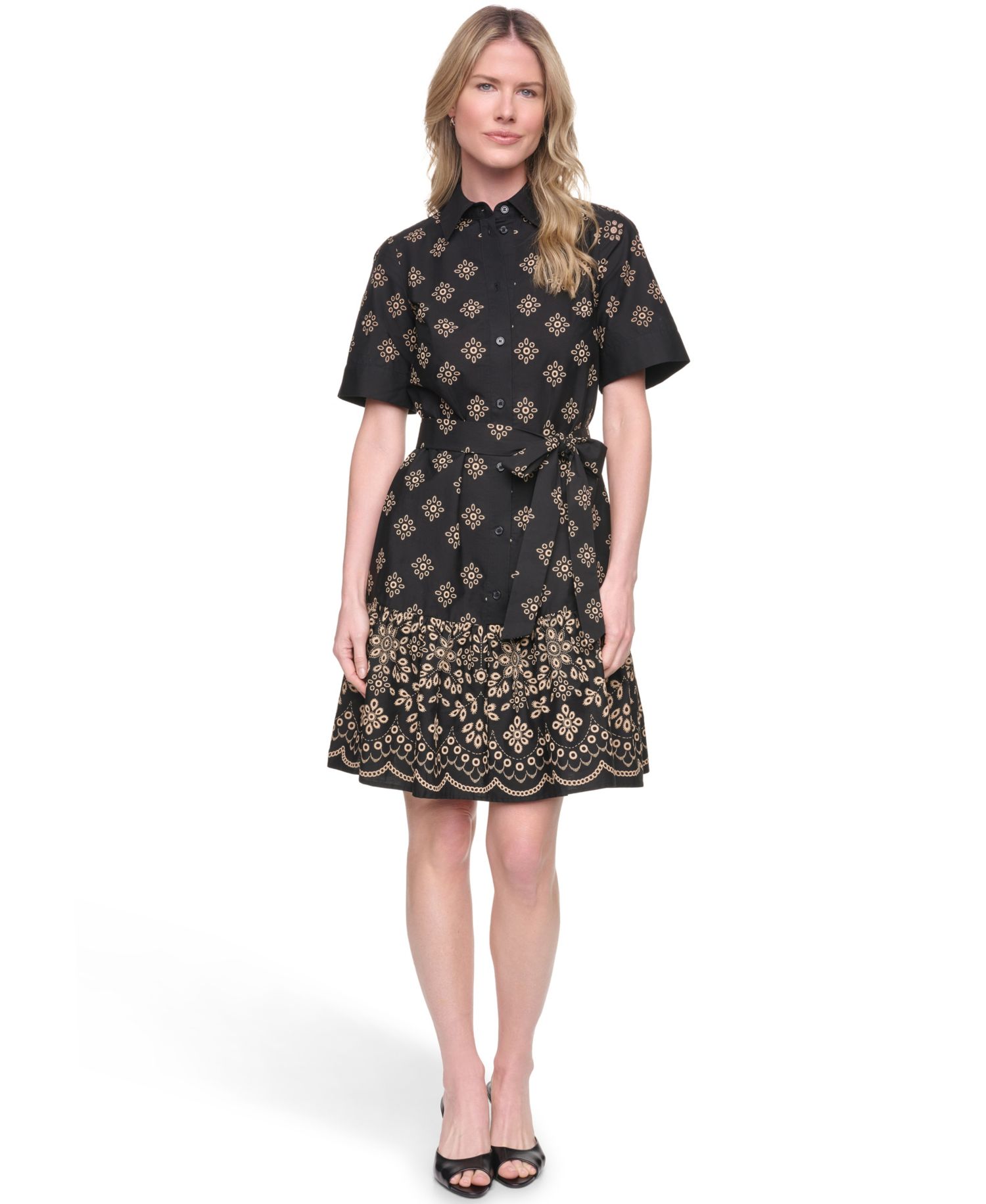 Petite Short-Sleeve Fit and Flare Shirt-Dress