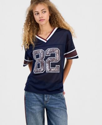 Juniors' Sequin-Trim Mesh Jersey
