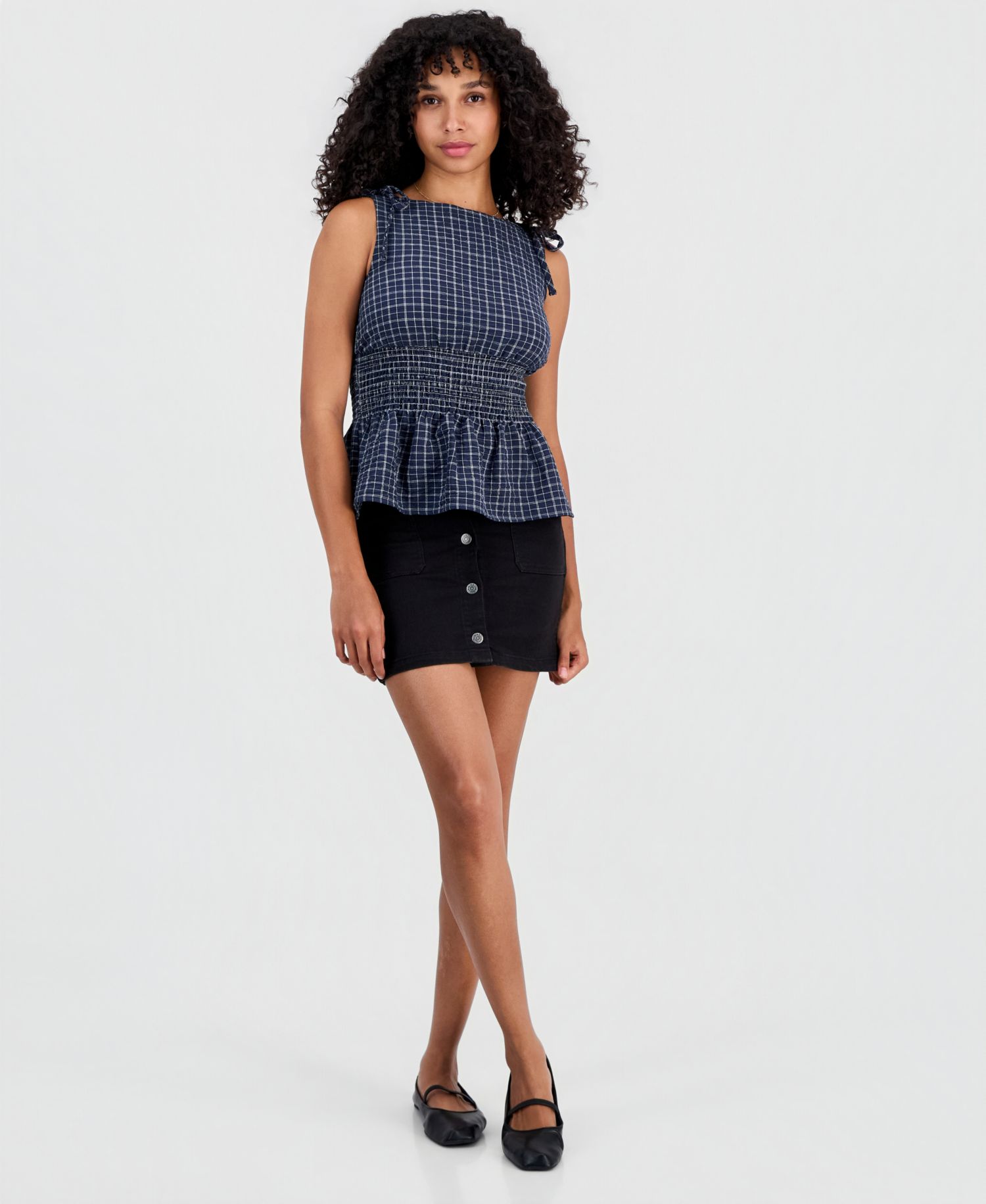 Juniors' Plaid Smocked-Back Tank