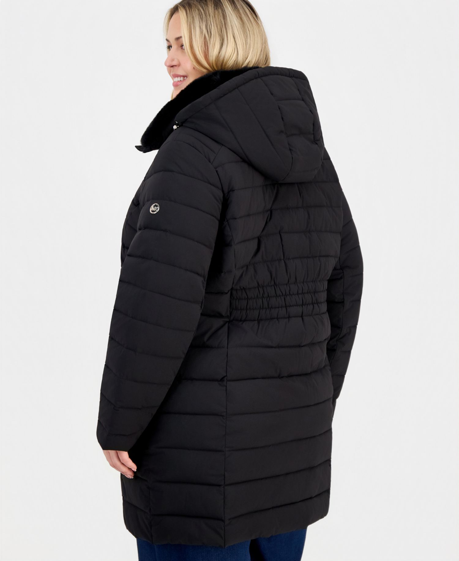 Michael Kors Plus Size Faux-Fur-Collar Hooded Packable Puffer Coat, Created for Macy's
