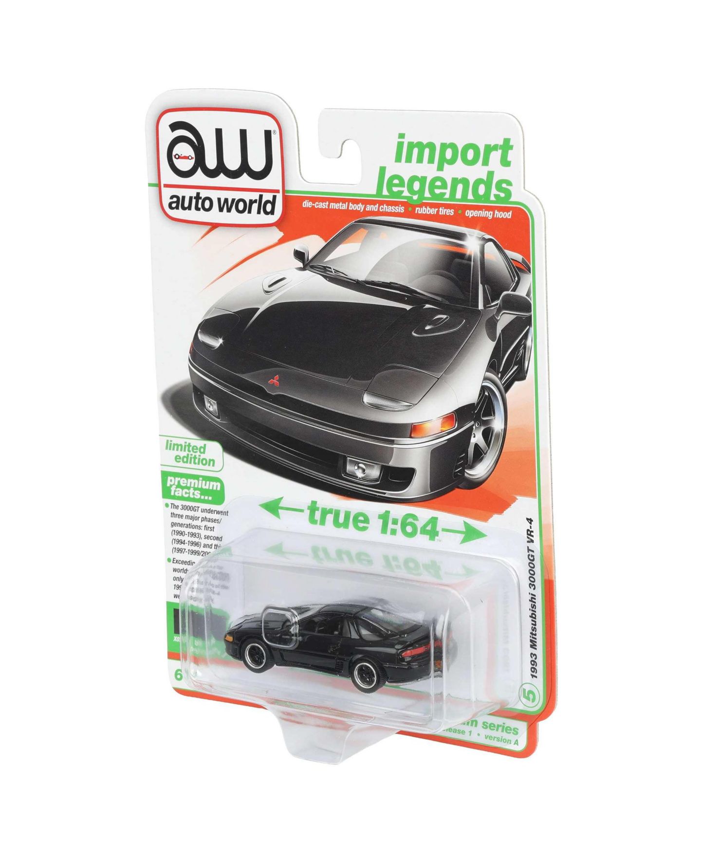 Детская игрушка Auto World 1:64 Scale Import Legends Series 1993 Mitsubishi 3000GT VR-4 Die-Cast Replica, цвет: Чёрный — фото 3
