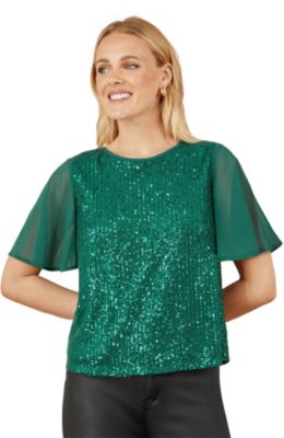 Women's Sheer Sleeve Sequin Top