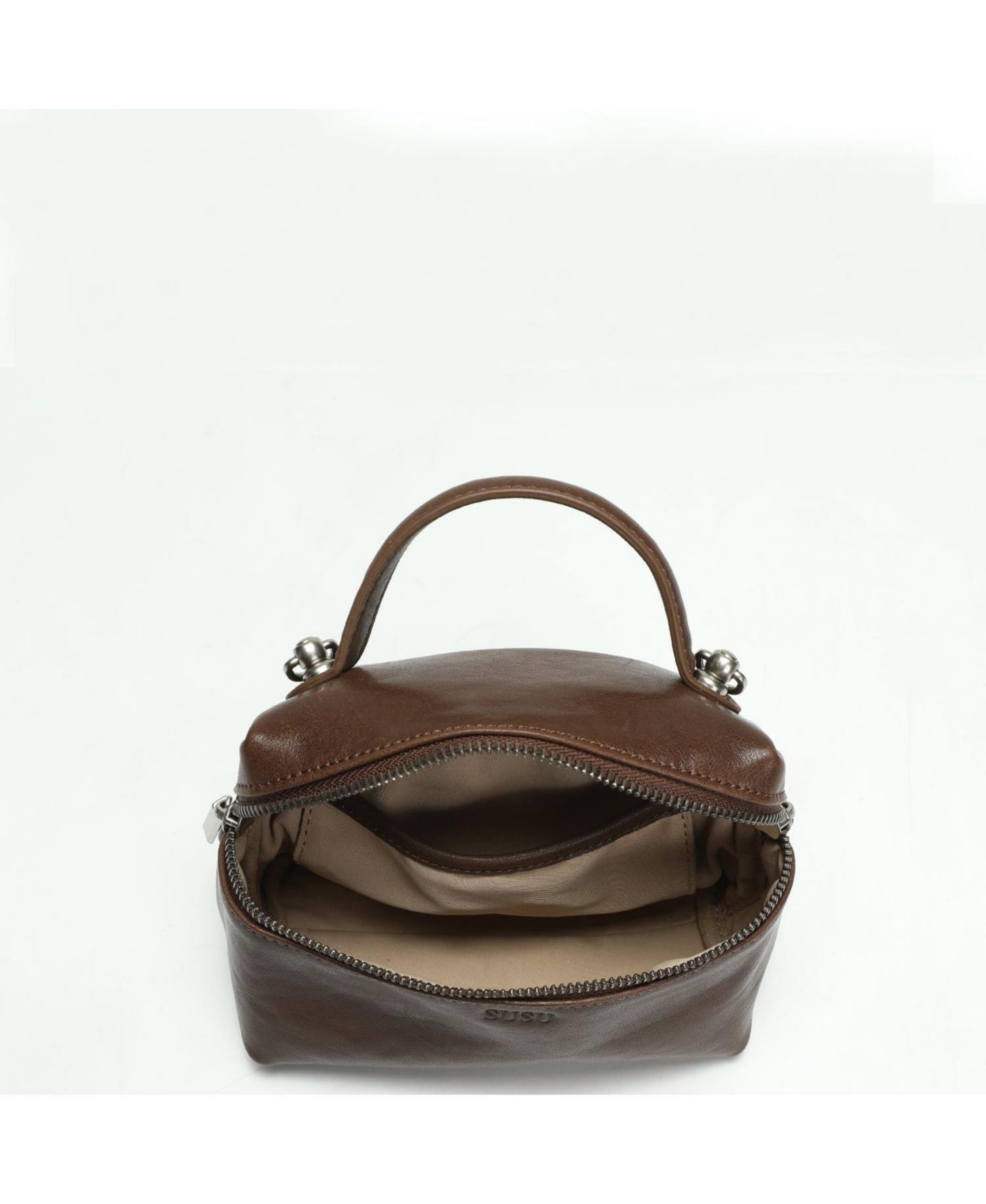 Женская сумка SUSU Bella Vintage Leather Vanity Case Crossbody, Mini Box Top Handle Small Box Purse, цвет: Шоколадный коричневый / Тёмно-коричневый — фото 6
