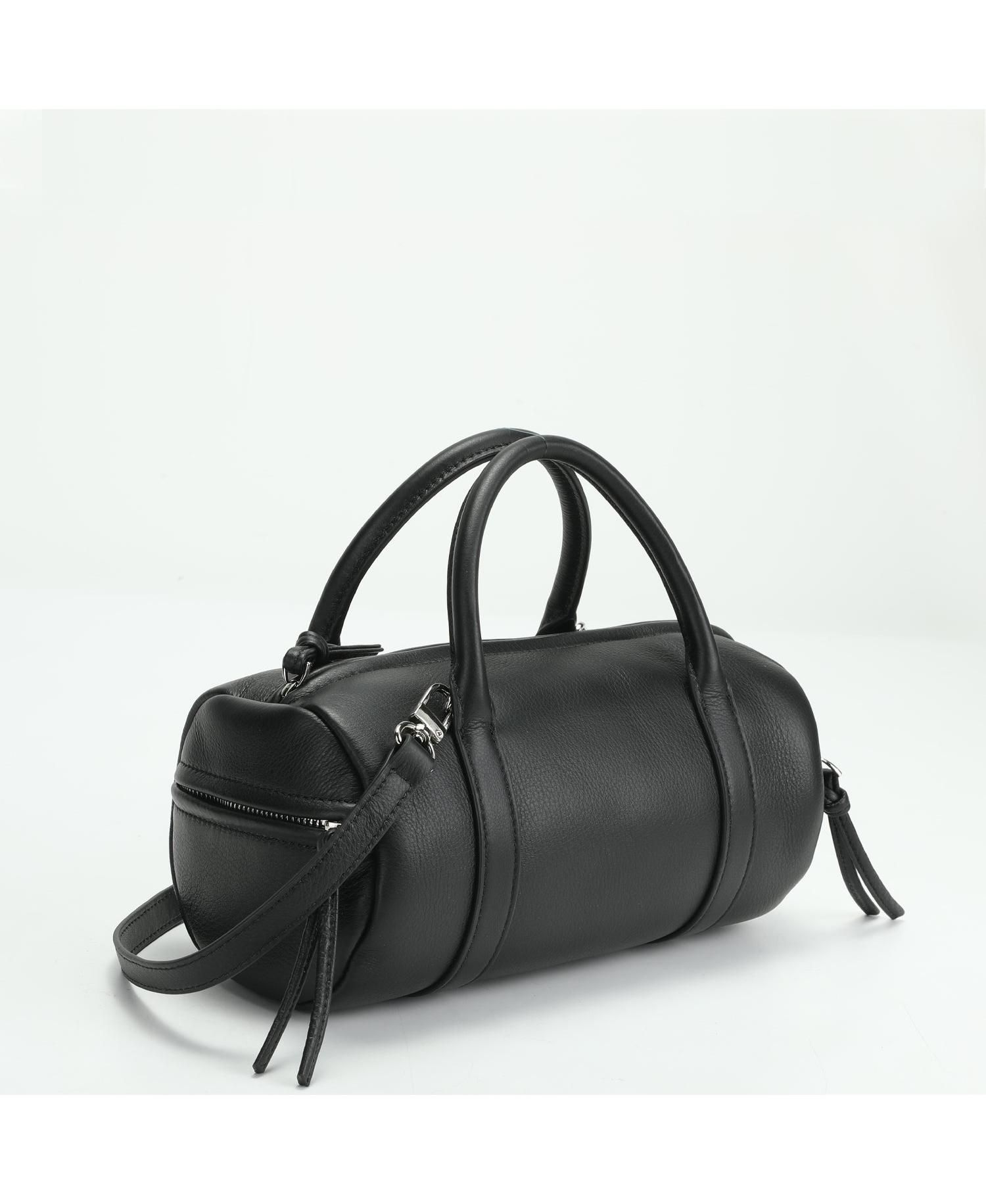 Aria Genuine Leather Small Barrel Satchel Bag Top Handle Mini Boston Crossbody Purse