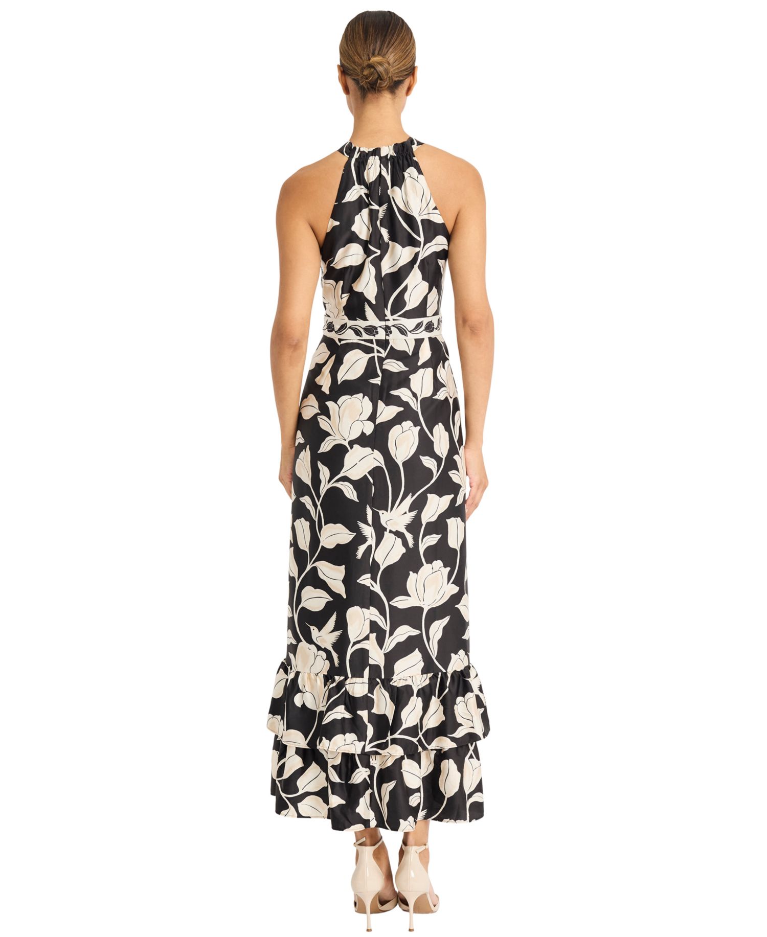 Women's Halter Light Charmeuse Tiered Maxi Dress
