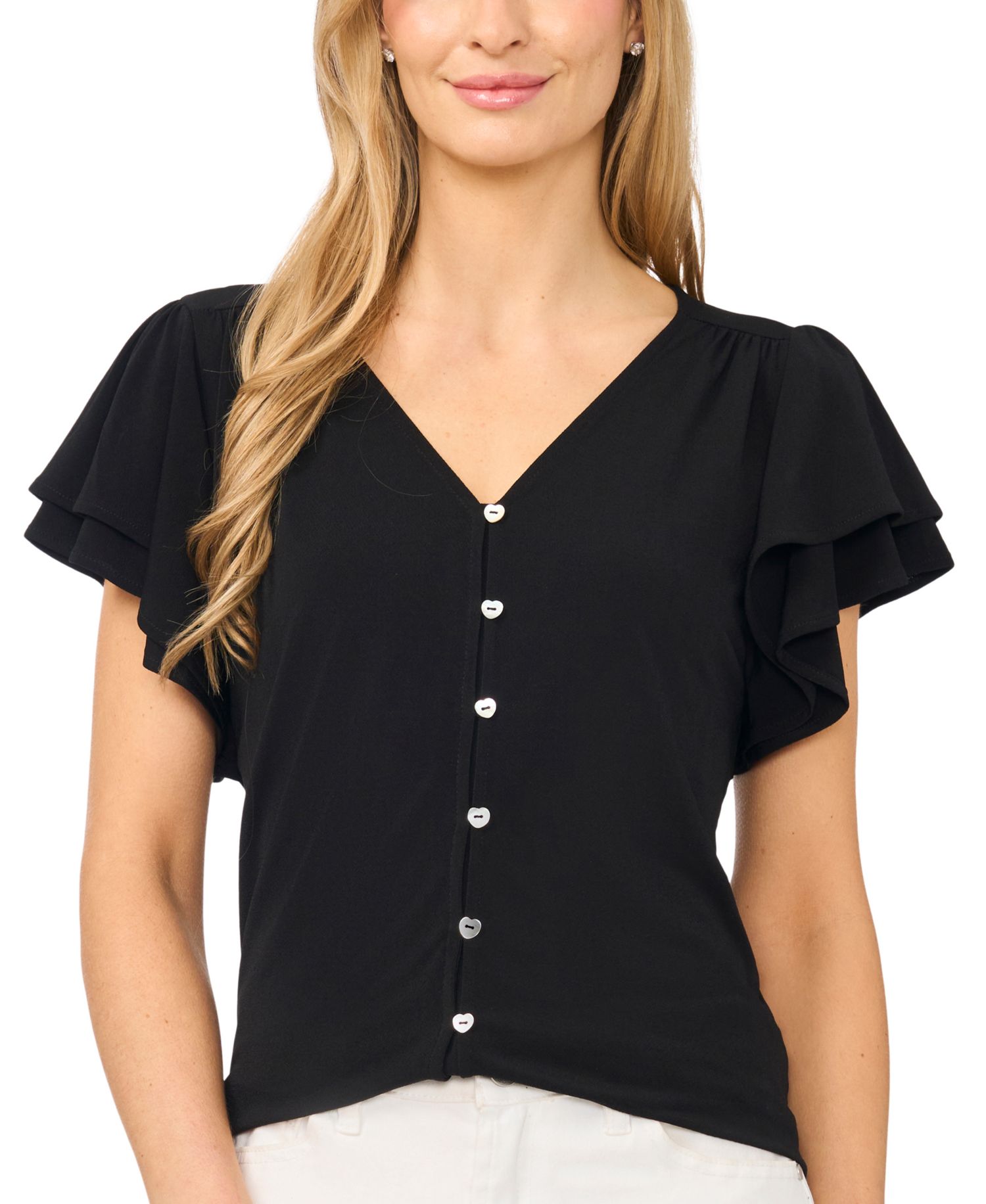 Women's Flutter-Sleeve V-Neck Blouse