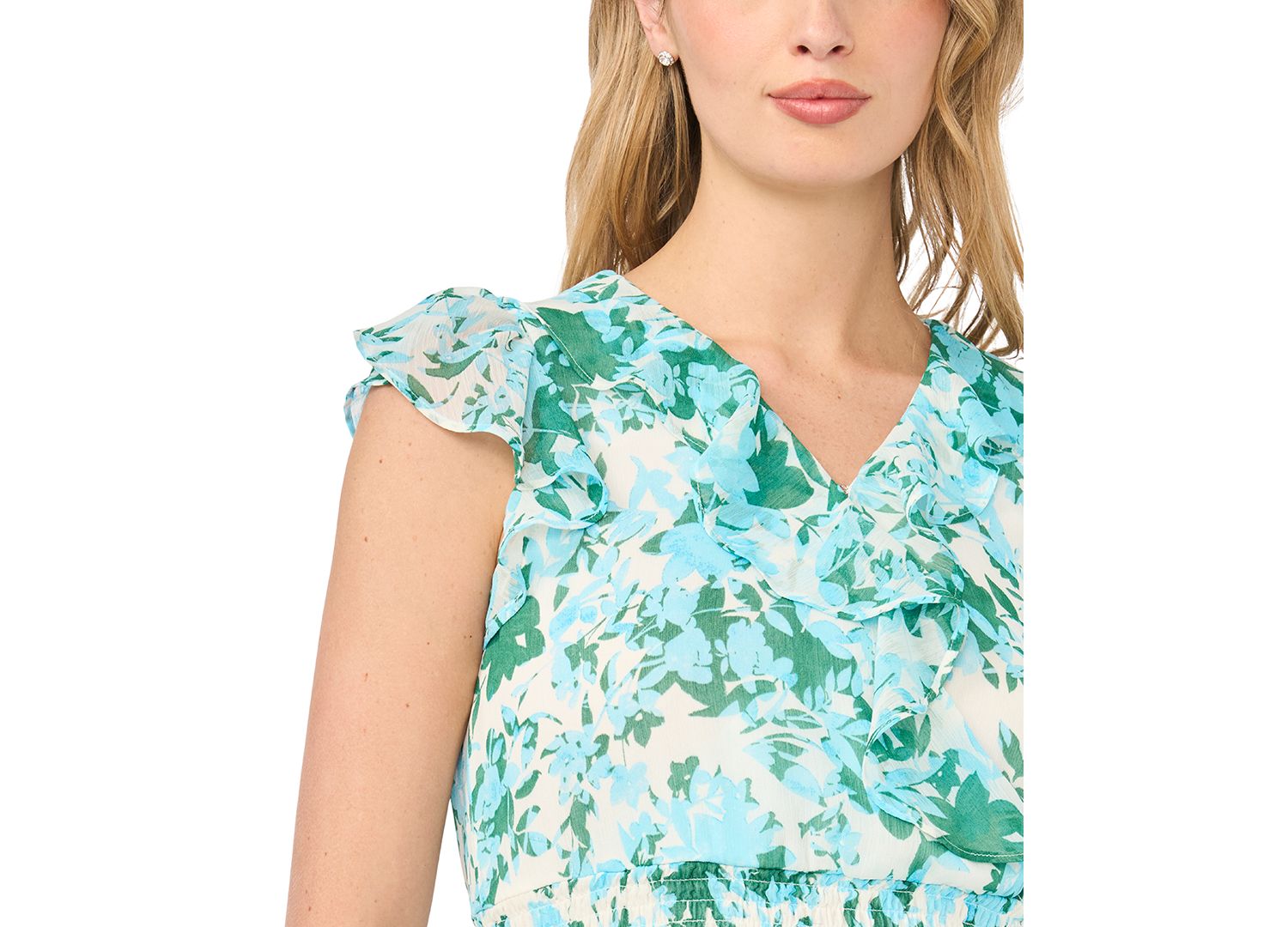 Women's Printed Ruffle Wrap Midi Dress