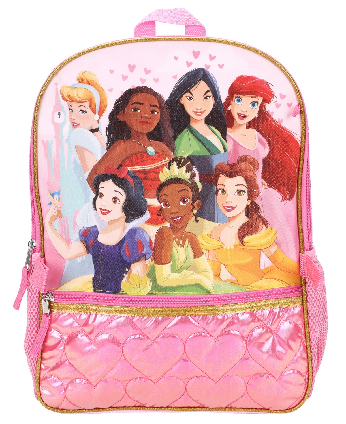 Детские Disney Princess Girls' Backpack, Lunch Bag, Pencil Case, Key Chain and Carabiner, 5-Piece Set — фото 3