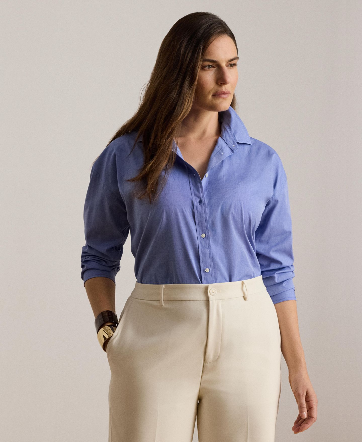 Женская рубашка Lauren Ralph Lauren Oversized Button Placket, цвет: Синий — фото 6