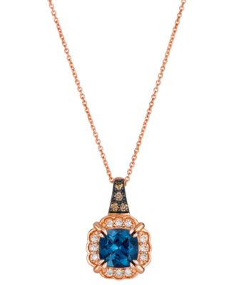 Deep Sea Blue Topaz™ Cushion Cut (1-5/8 ct. t.w.), Nude Diamond (1/6 ct. t.w.) & Chocolate Diamond (1/20 ct. t.w.) Pendant Necklace in 14k Strawberry Gold