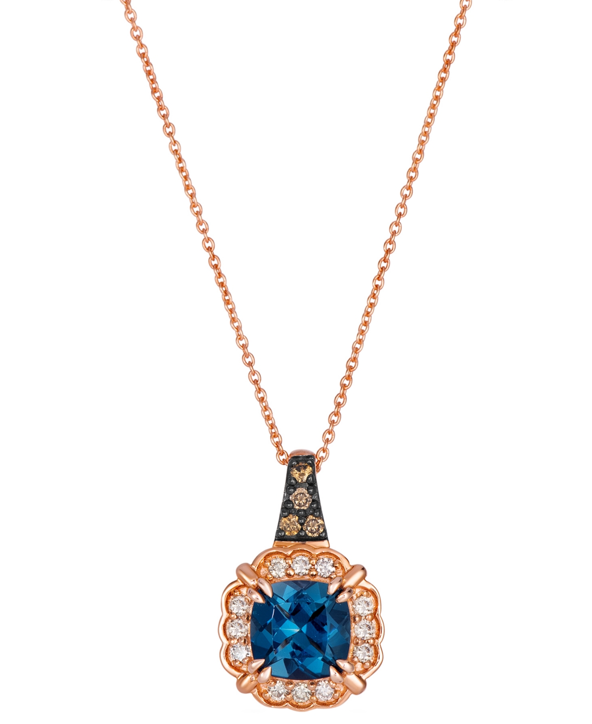 Le Vian Deep Sea Blue Topaz (1-5/8 ct. t.w.), Nude Diamond (1/6 ct. t.w.) & Chocolate Diamond (1/20 ct. t.w.) Pendant Necklace in 14k Strawberry Gold
