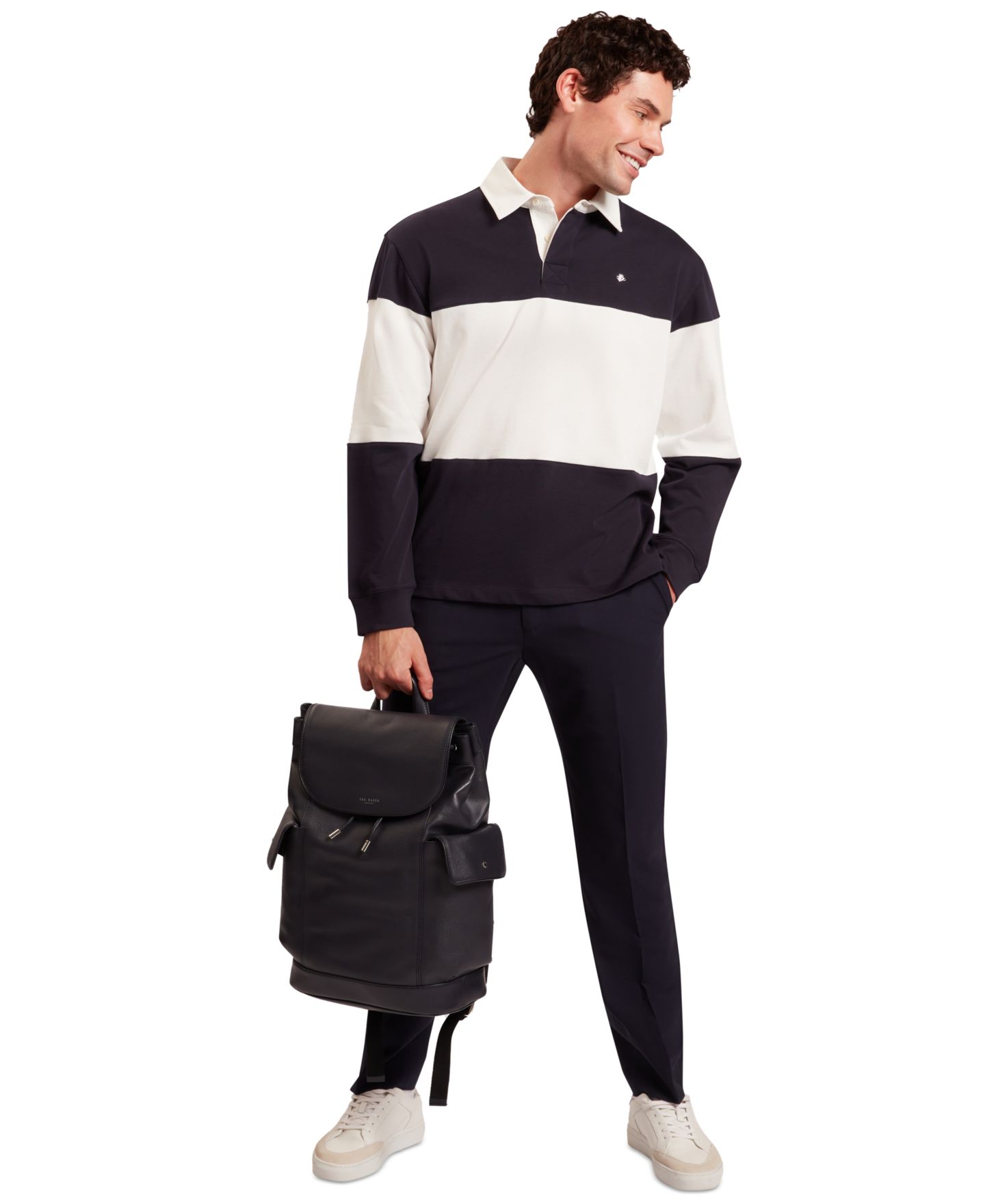Мужское поло Ted Baker Collared Regular-Fit Stripe Polo Shirt, цвет: Тёмно-синий — фото 2