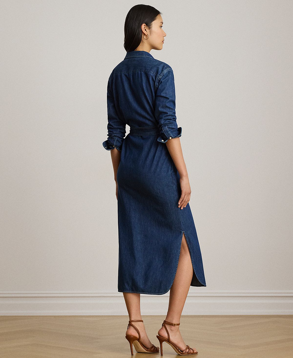 Lauren Ralph Lauren Women's Collared Belted Denim Midi Shirt-Dress view 4 — MAYCSS fashion products