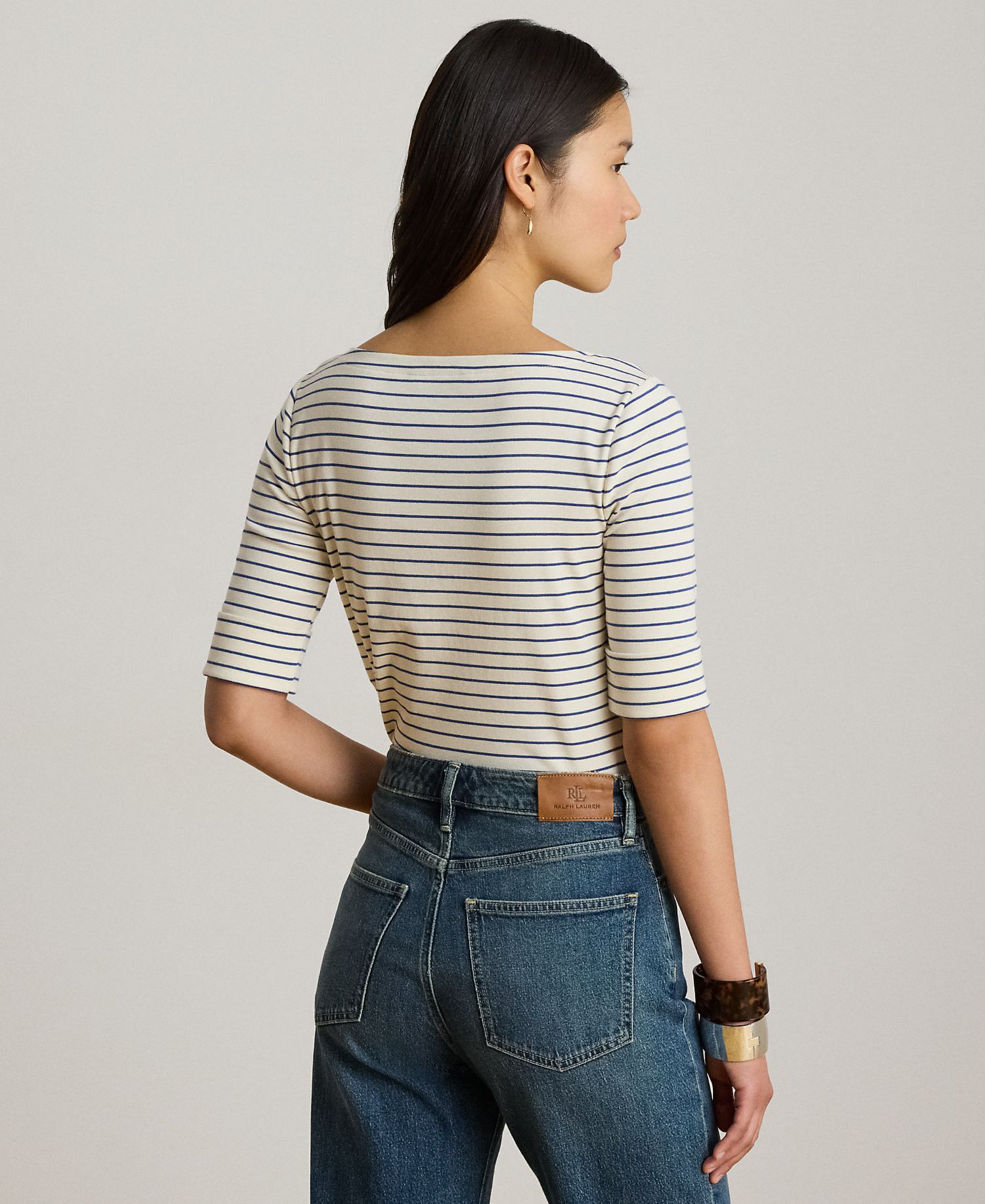 Petite Striped Boat Neck T-Shirt