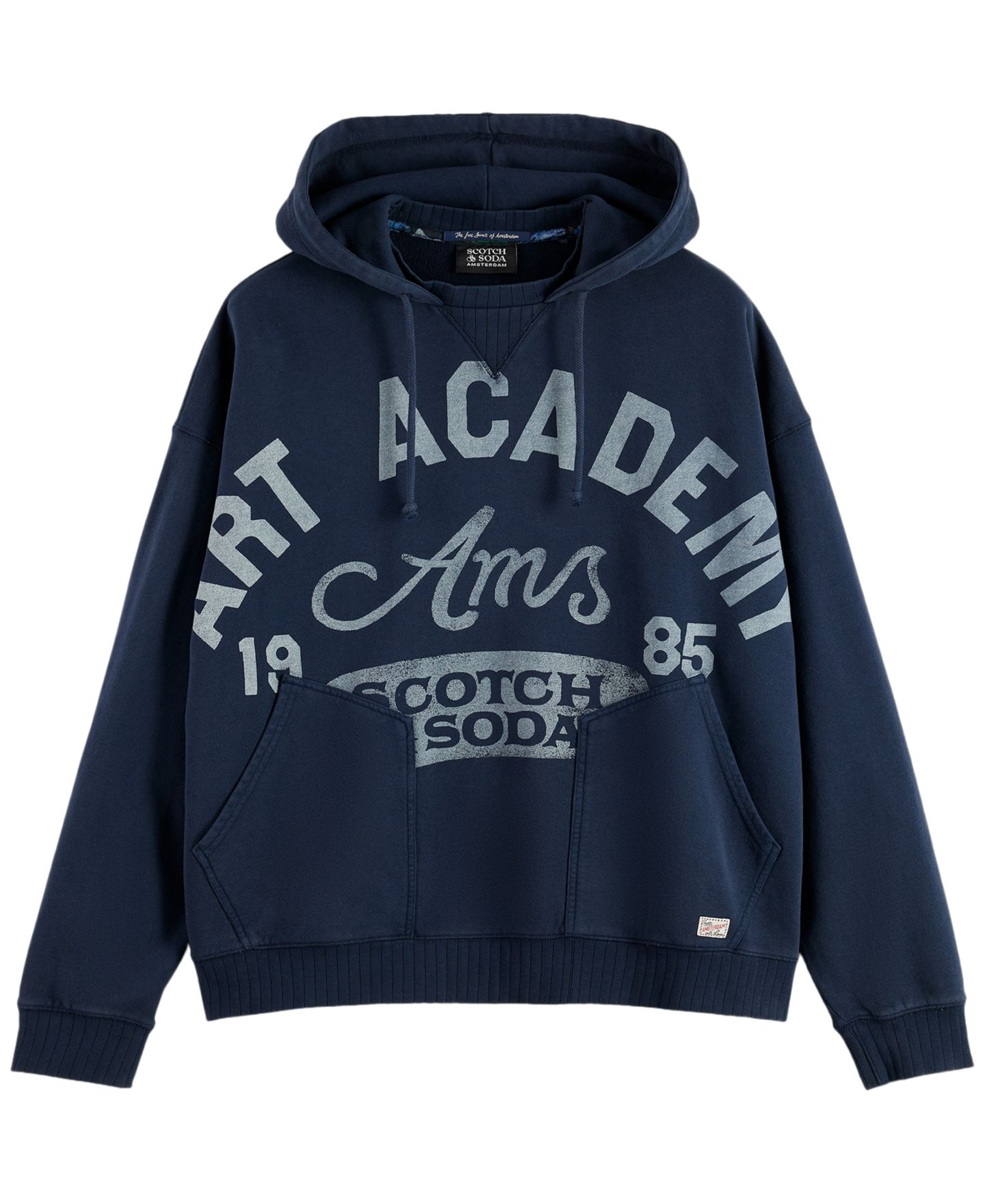 Мужское худи SCOTCH & SODA Washed Artwork Drawcord, цвет: Небесно-голубой — фото 4