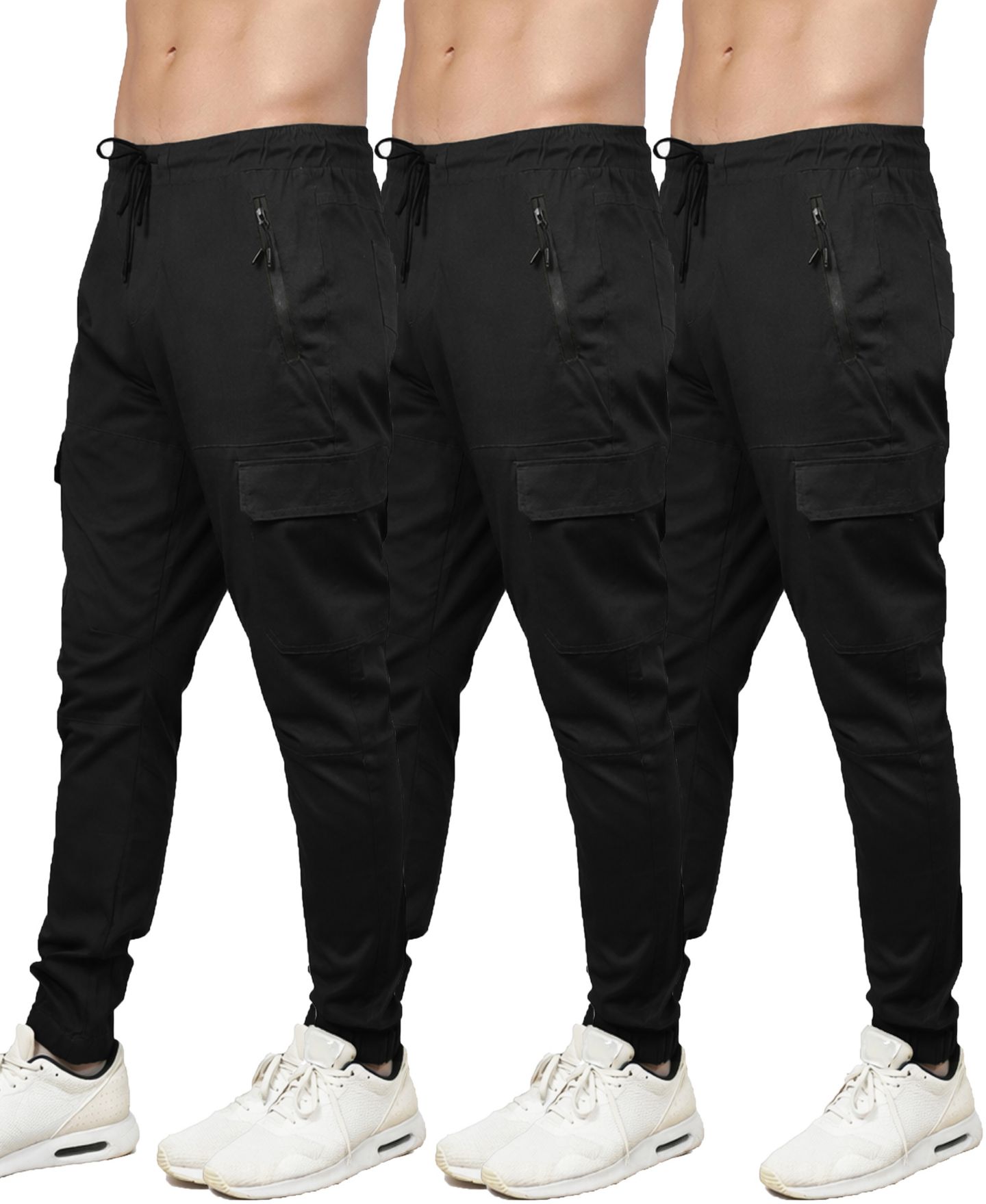 Мужские брюки Blu Rock Slim-Fit Cargo Jogger Pants, 3-Pack, цвет: Чёрный — фото 1