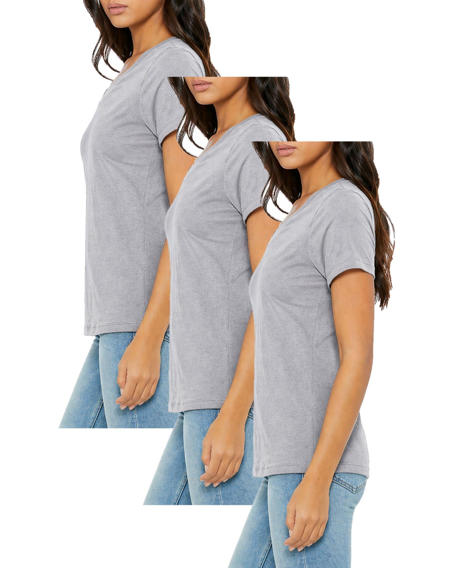 Women's Loose Fit Short Sleeve V-Neck Cotton Stretch Tees-3 Pack