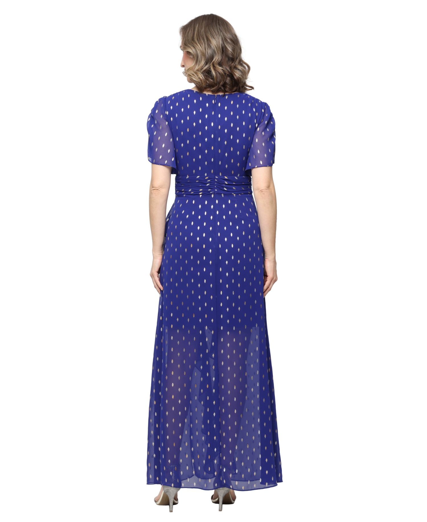 Petite Short-Sleeve V-Neck Long Dress