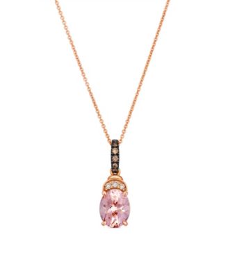 Morganite (1-1/3 ct. t.w.), Chocolate Diamond (1/10 ct. t.w.) & Nude Diamond (1/20 ct. t.w.) Pendant Necklace in 14k Strawberry Gold