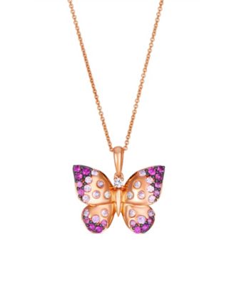 Strawberry Ombr&eacute;&reg; Sapphire Butterfly (3/4 ct. t.w.) & Vanilla Sapphire Pendant Necklace in 14k Strawberry Gold