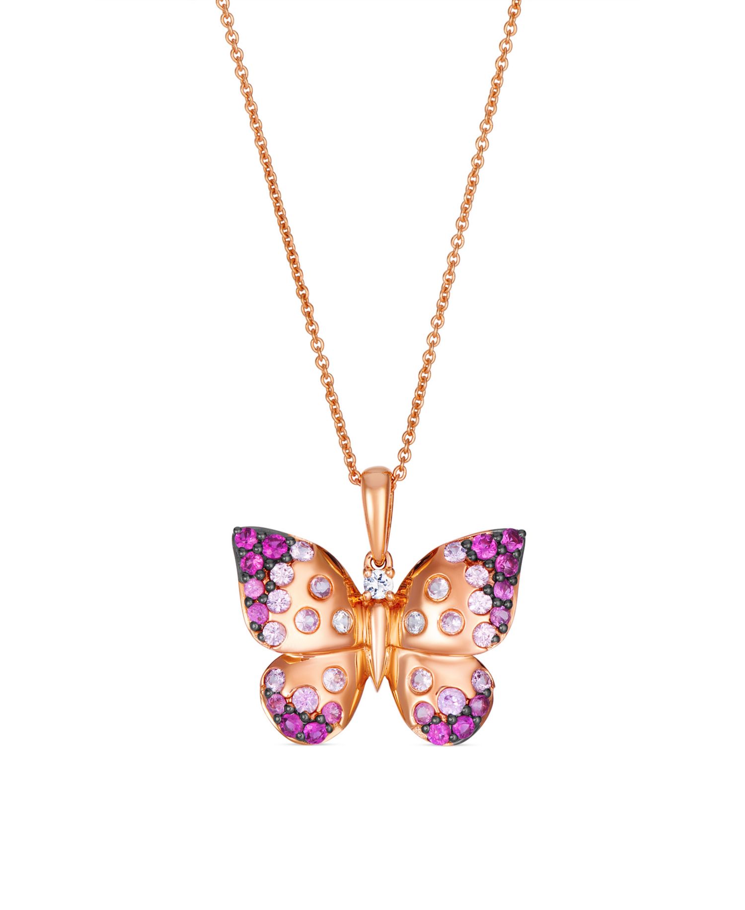 Strawberry Ombr&eacute;® Sapphire Butterfly (3/4 ct. t.w.) & Vanilla Sapphire Pendant Necklace in 14k Strawberry Gold