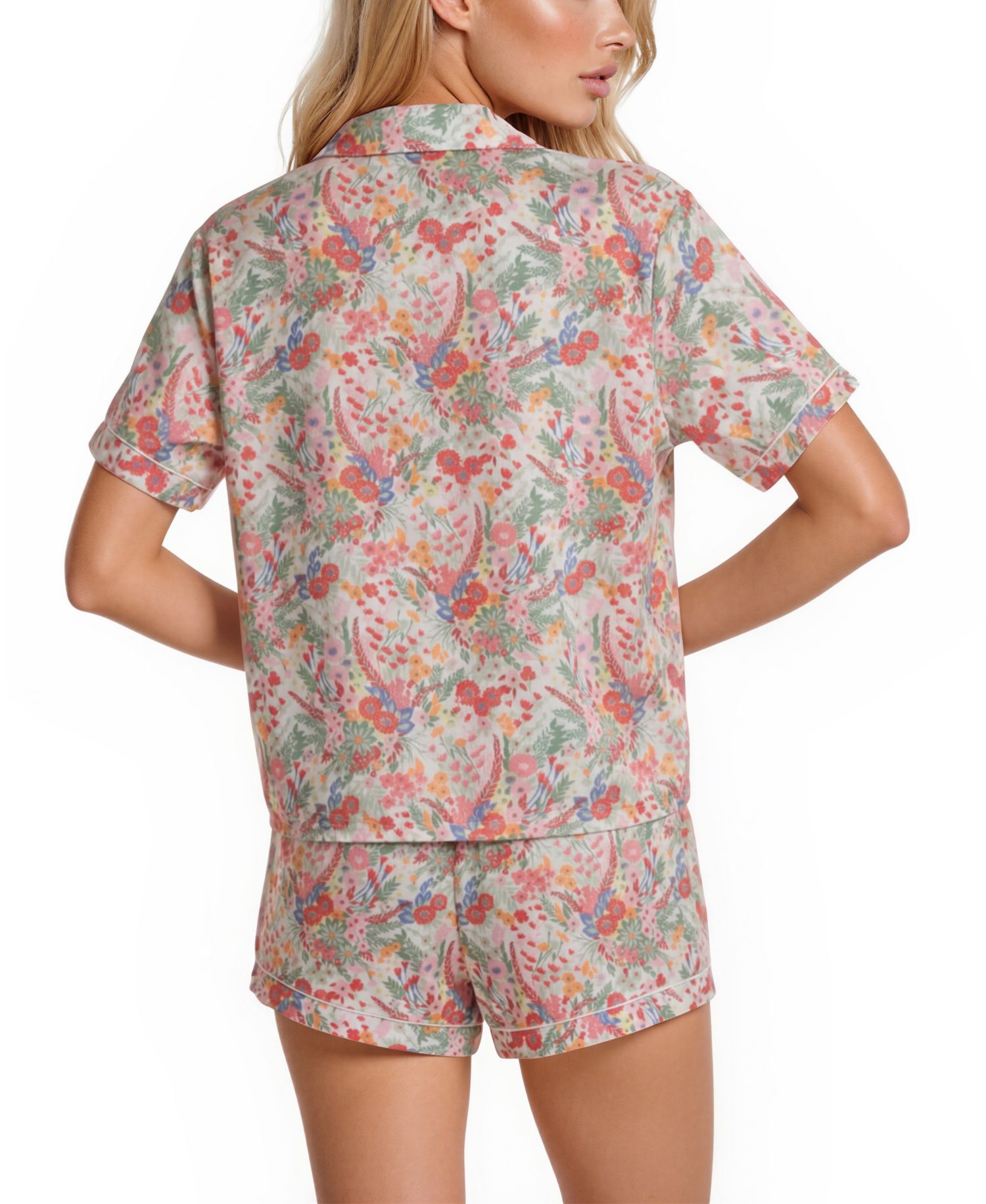 Women's Iconic Print Notch Collar Shirt and Pajama Shorts, 2-Piece Set