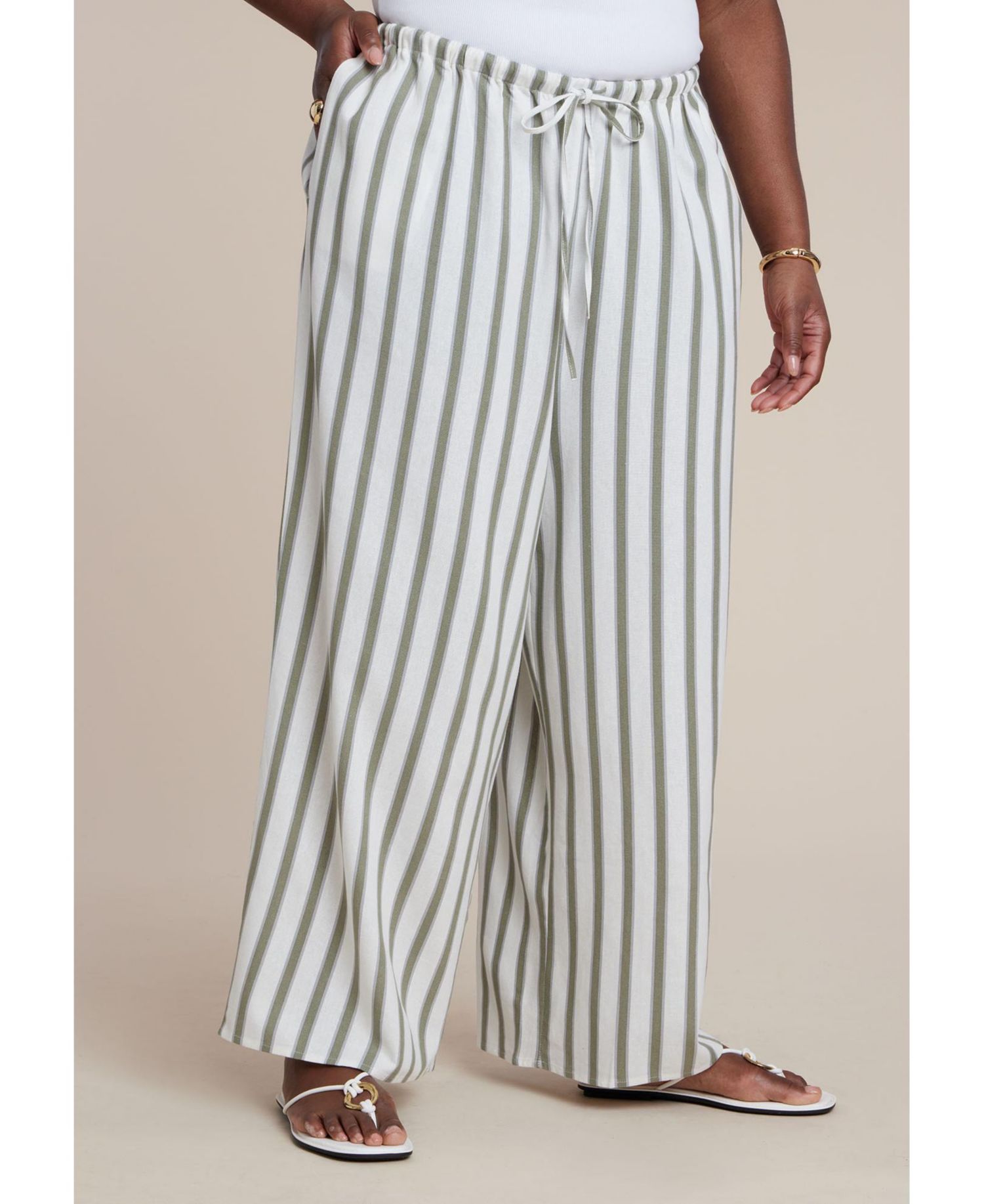 Women's Drawstring Wide Leg Linen Pant