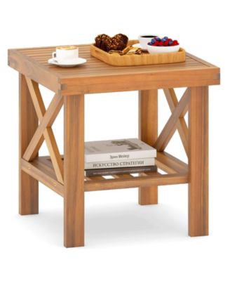 Outdoor Side Table Acacia Wood Adirondack Table with Storage Shelf