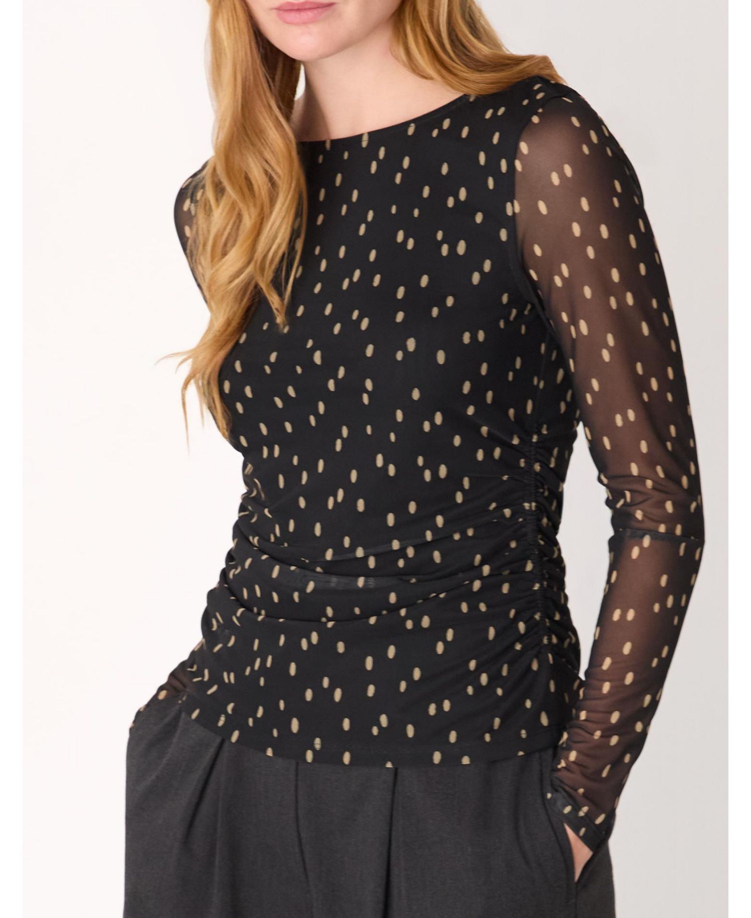 Women's Spot Print Mesh Jersey Top