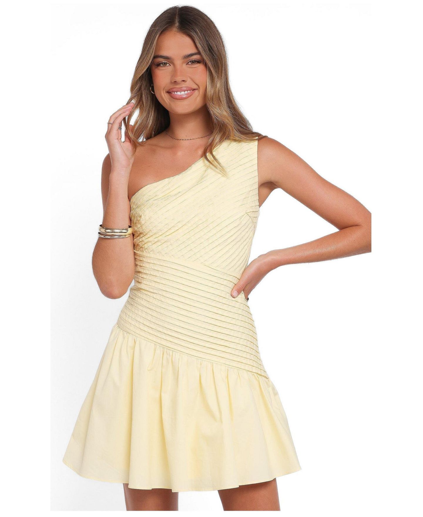 Женское платье Petal and Pup Elaria Off Shoulder Mini, цвет: Сливочный жёлтый — фото 1