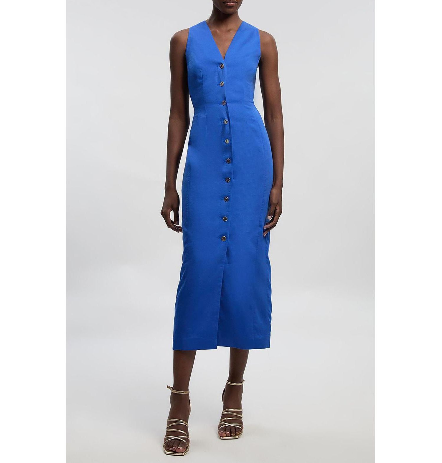 Women's Tailored Linen Corset Back Midi Dress