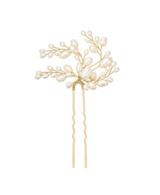 Untamed Petals Womens Poetry Freshwater Pearl Hair Pin - Gold