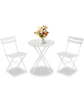 3-Piece Folding Patio Bistro Set, Metal Outdoor Table and 2 Chairs, Space-Saving Compact Design for Balcony, Garden, Yard, Porch