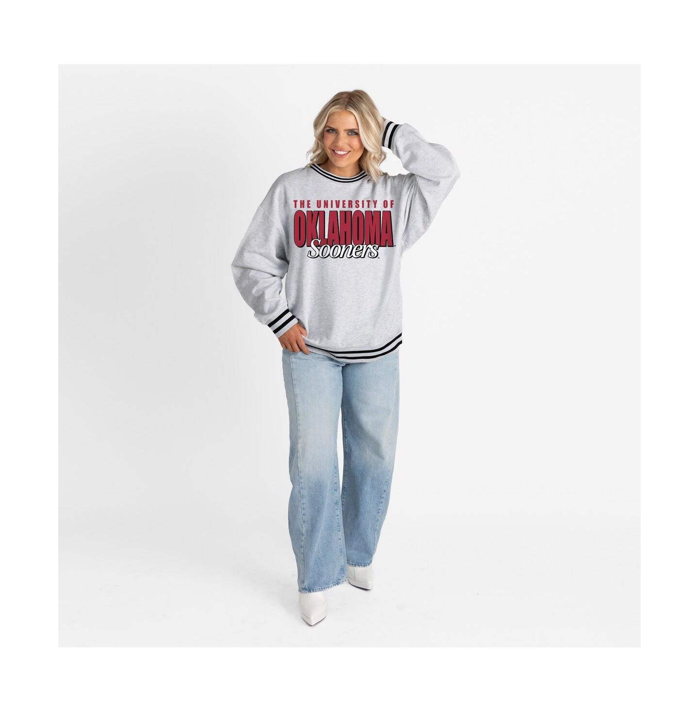 Женская толстовка Gameday Couture Gray Oklahoma Sooners Oversized Showdown Ringer Stripe — фото 3