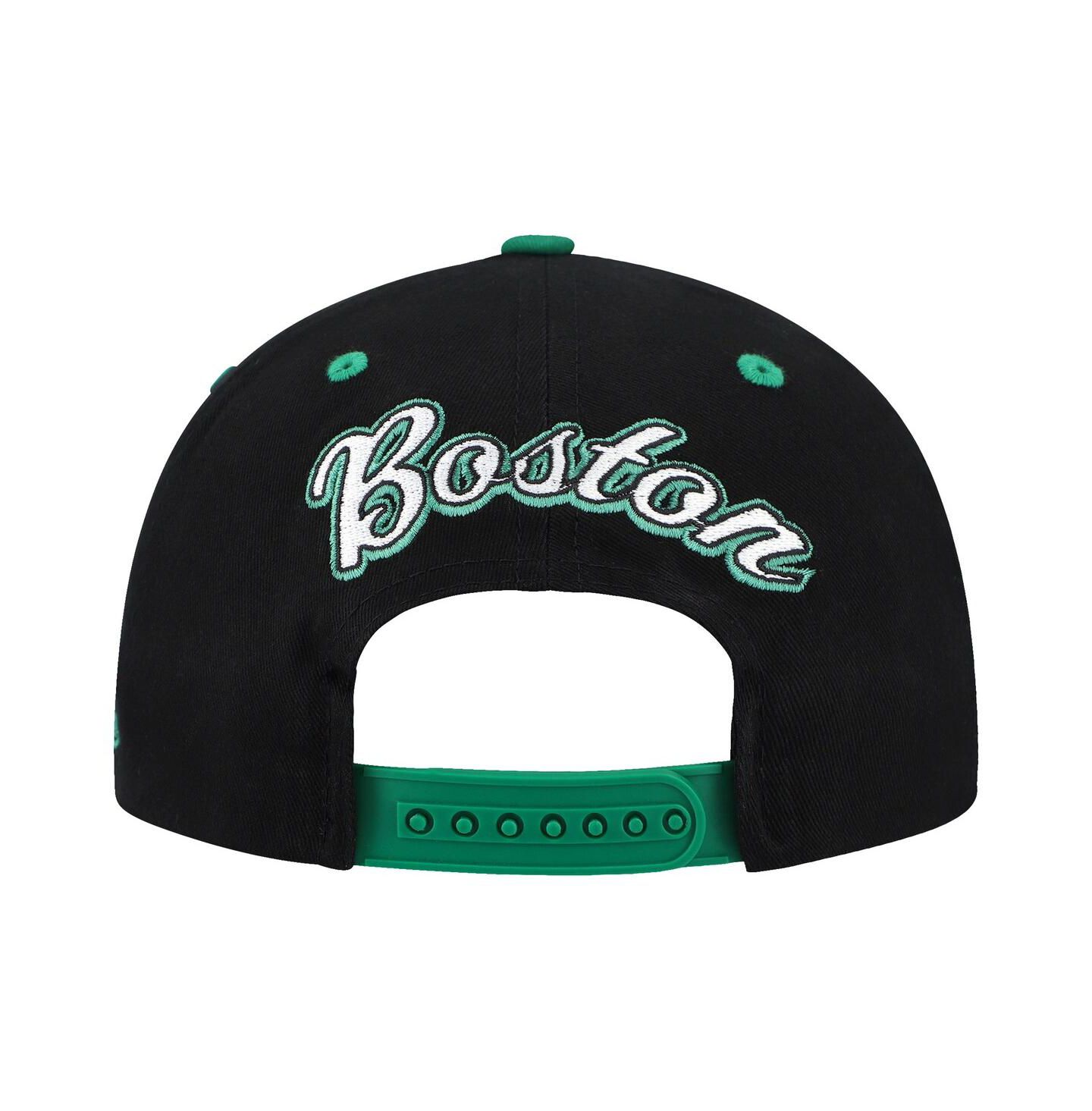 Мужская кепка Mitchell & Ness Black/Kelly Green Boston Celtics Backside Script 2-Tone Pro Crown Adjustable Hat — фото 4