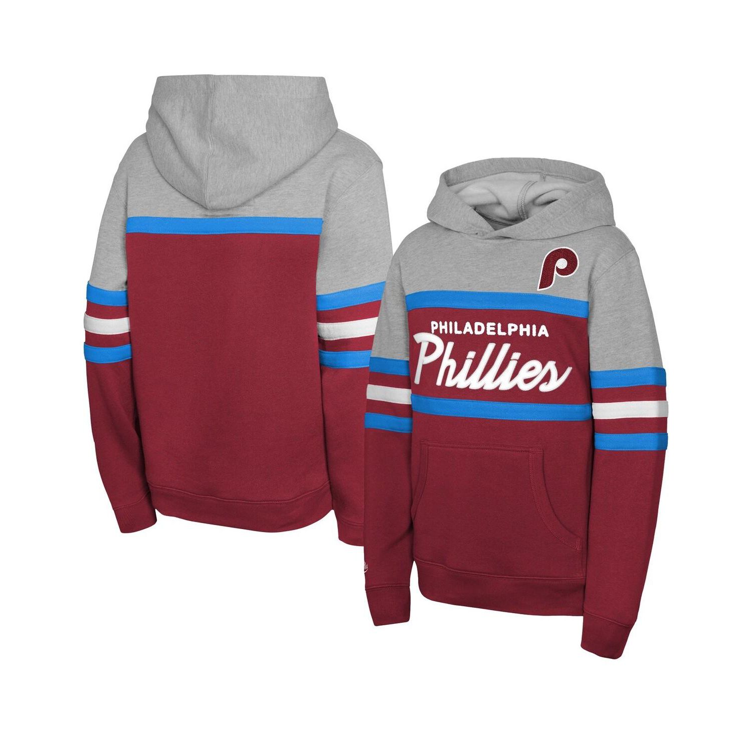 Big Boys and Girls Red/Grey Philadelphia Phillies Cooperstown Head Coach Pullover Hoodie