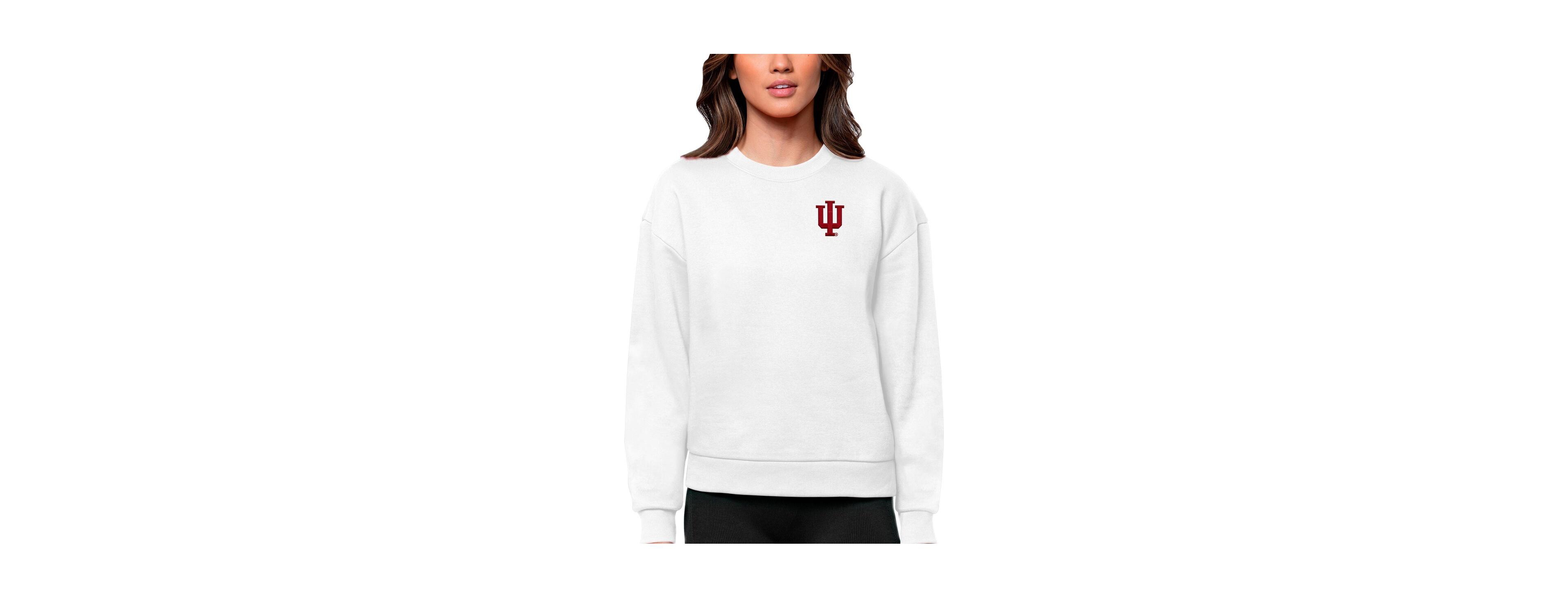 Antigua Women's White Indiana Hoosiers Logo Victory Crewneck Pullover Sweatshirt