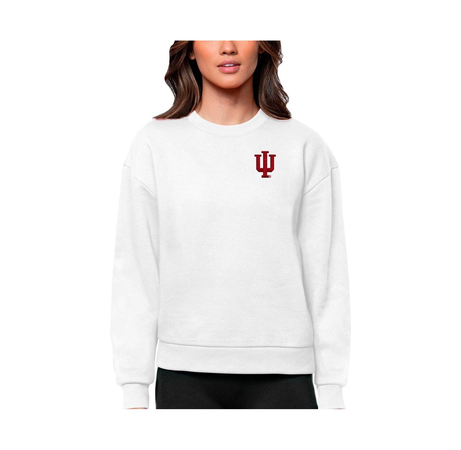 Women's White Indiana Hoosiers Logo Victory Crewneck Pullover Sweatshirt