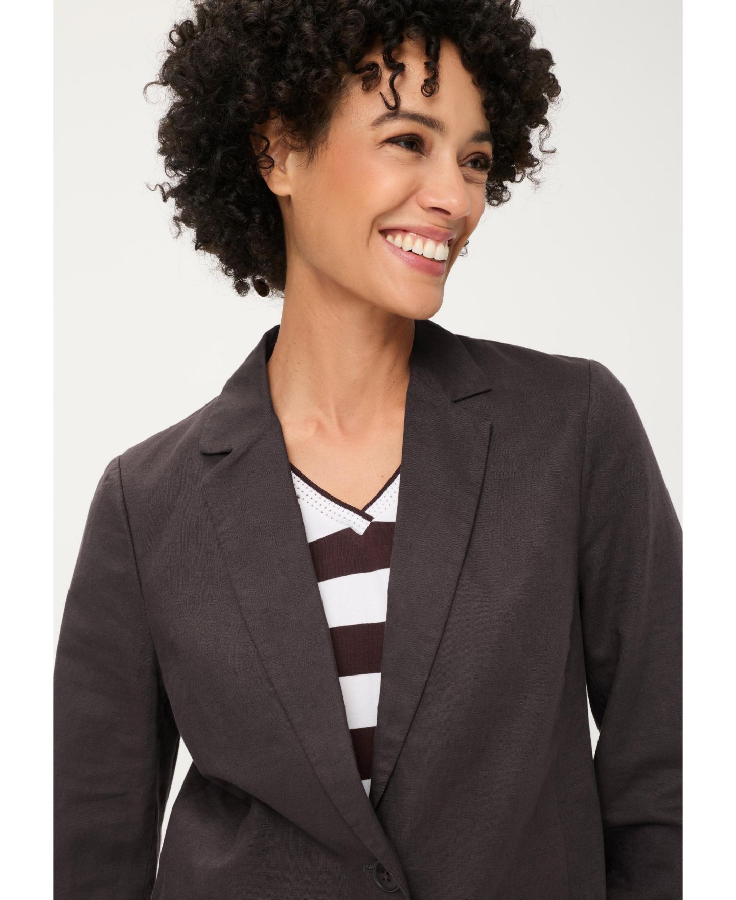 Женский пиджак Olsen Cotton-Linen Blazer, цвет: Тёмный коричневый — фото 5