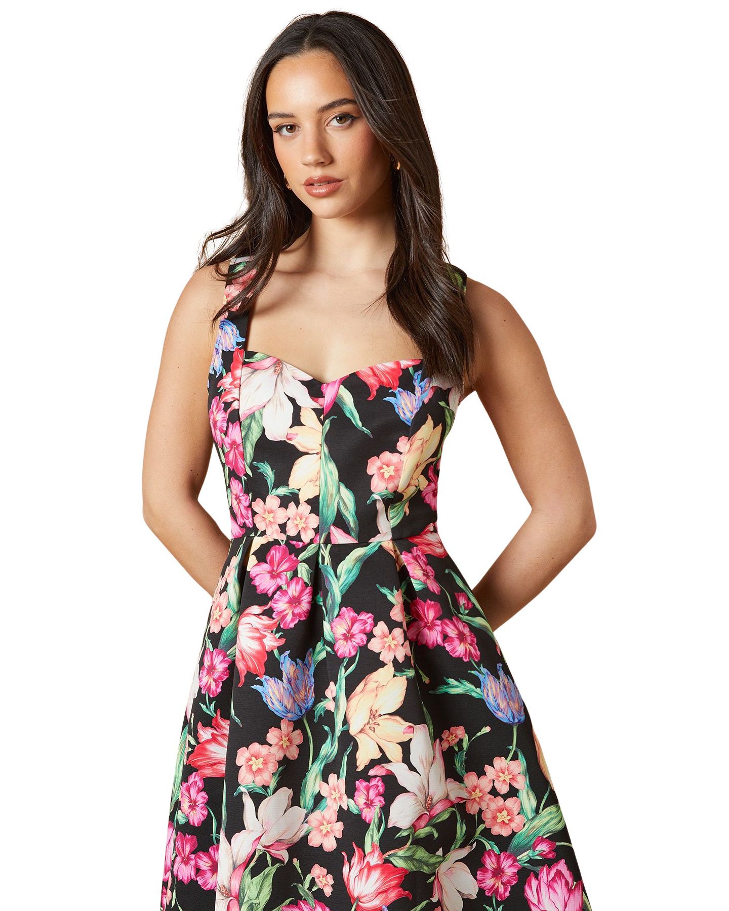 Женское платье Oasis Occasion Floral Strappy Twill Midi, цвет: Чёрный — фото 4