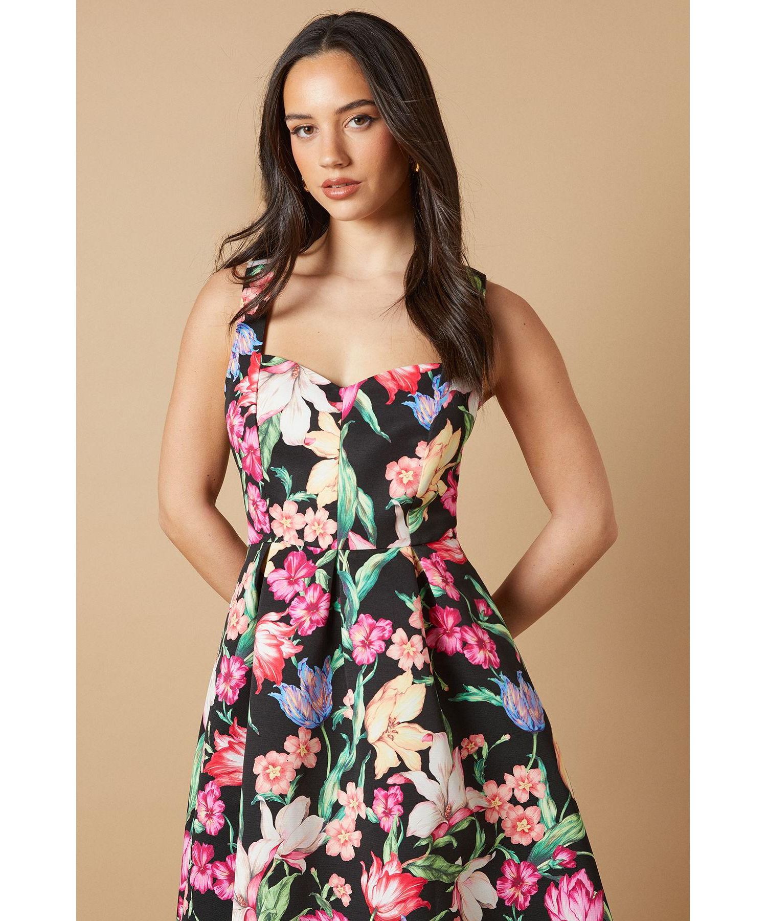 Women's Occasion Floral Strappy Twill Midi Dress