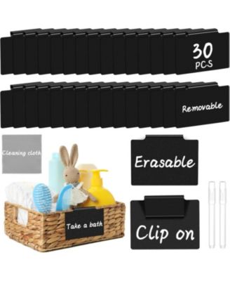 Basket Labels Clip On, Removable Storage Bin Labels with Markers and Wipe, Kitchen Pantry